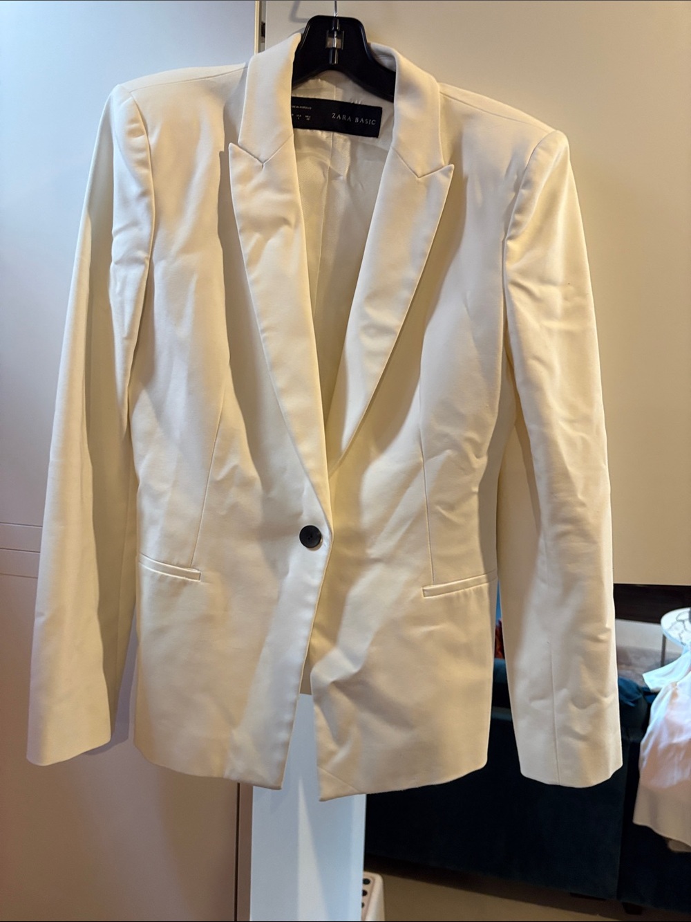 Zara Cream Single-Button Tailored Blazer